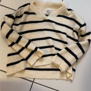 Princess Polly Black and Cream Striped V-Neck Sweater